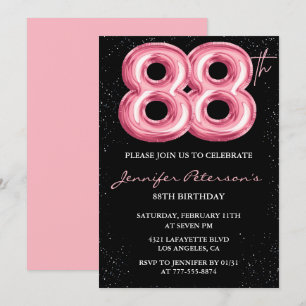 Invitation Ballon Black Pink Glam 88e anniversaire