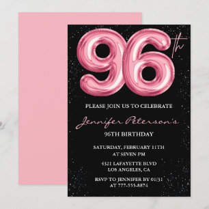Invitation Ballon Black Pink Glam 96e anniversaire