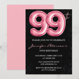 Invitation Ballon Black Pink Glam 99e anniversaire