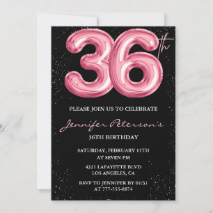Invitation Ballon Black Pink Glam Glitter 36e anniversaire