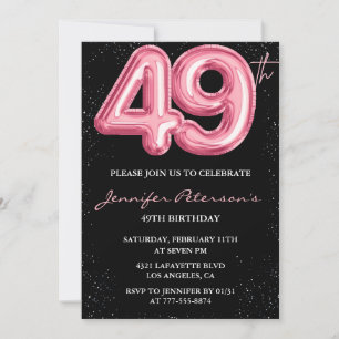 Invitation Ballon Black Pink Glam Glitter 49e anniversaire