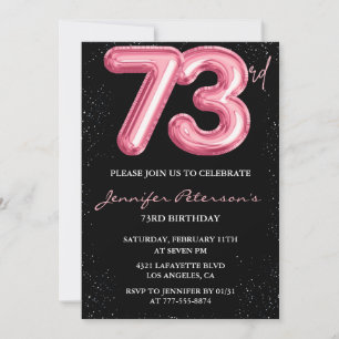 Invitation Ballon Black Pink Glam Glitter 73e anniversaire