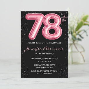 Invitation Ballon Black Pink Glam Glitter 78e anniversaire
