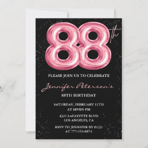 Invitation Ballon Black Pink Glam Glitter 88e anniversaire