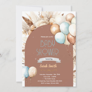 Invitation ballon bleu Herbe des Pampas