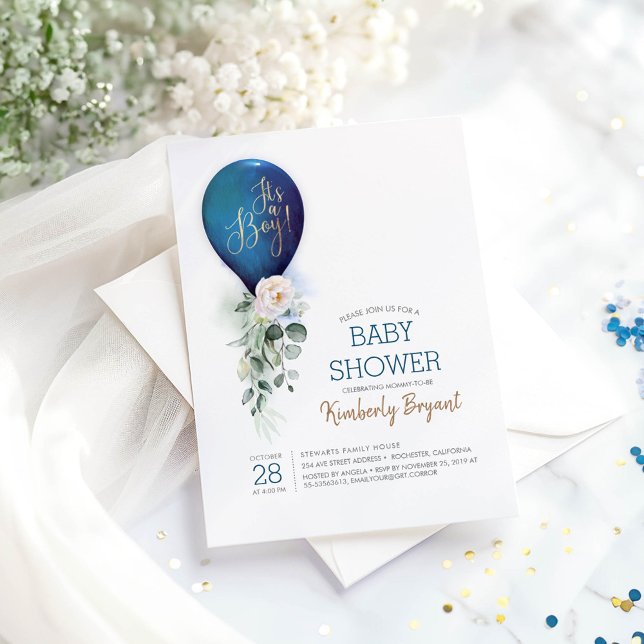 Invitation Ballon bleu marine C'est un Baby shower garçon (Navy Blue Boy Baby Shower Invitation)