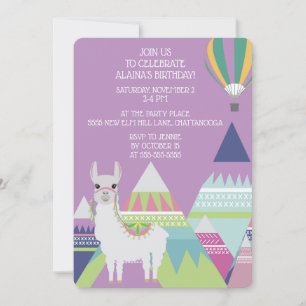 Invitation Ballon d'Alpaca Violet Fête d'anniversaire de Peti