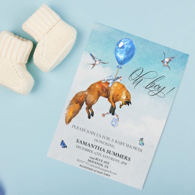 Invitation Ballon d'aquarelle Fox Oh Boy (Créateur téléchargé)