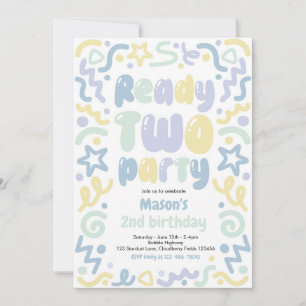 Invitation Ballon de fête Confetti prêt à faire la fête 2e an