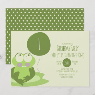 Invitation Ballon de fête d'anniversaire de grenouille mignon