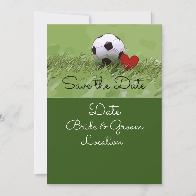 Invitation Ballon de football avec cœur rouge sur mariage ver (Devant)