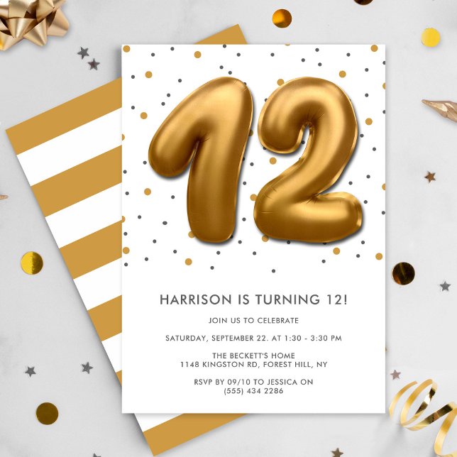 Invitation Ballon d'huile d'or moderne 12e anniversaire (Créateur téléchargé)