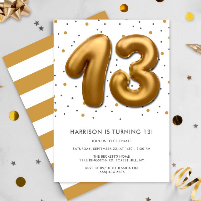 Invitation Ballon d'huile d'or moderne 13e anniversaire (Créateur téléchargé)