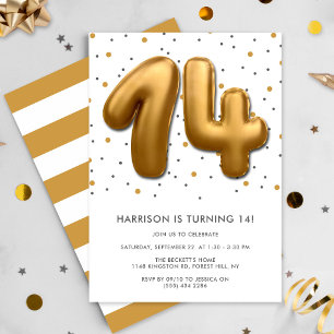 Invitation Ballon d'huile d'or moderne 14e anniversaire