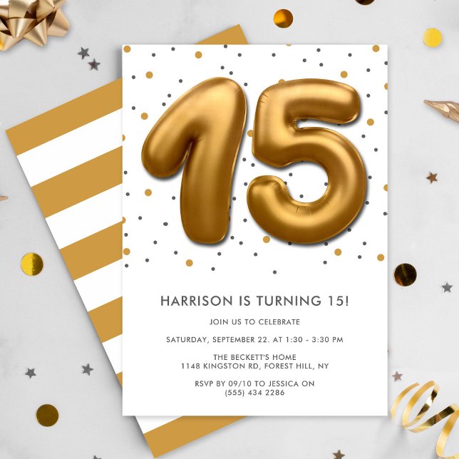 Invitation Ballon d'huile d'or moderne 15e anniversaire (Créateur téléchargé)