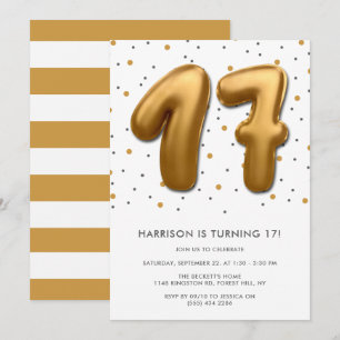 Invitation Ballon d'huile d'or moderne 17e anniversaire