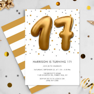 Invitation Ballon d'huile d'or moderne 17e anniversaire