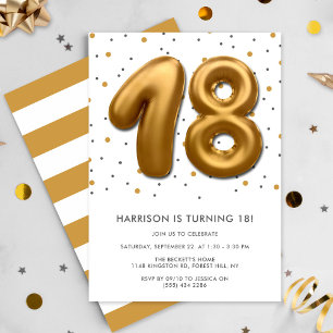 Invitation Ballon d'huile d'or moderne 18e anniversaire