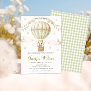 Invitation Ballon dirigeable vert sauge Ours en peluche Baby