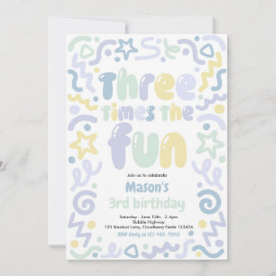 Invitation Ballon en confettis Trois fois plus de fun 3e anni