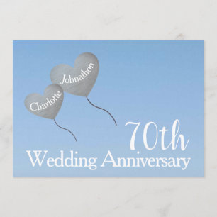 Invitation Ballon en forme de cœur en platine pour les 70 ans