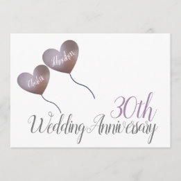 Invitation Ballon en forme de cœur pour les 30 ans de mariage