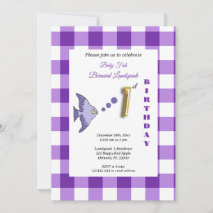 Invitation Ballon en forme de poisson en gingham doré pour 1e