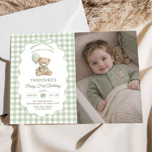 Invitation Ballon en forme d'ours en peluche à carreaux verts