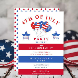 Invitation Ballon étoiles et bandes Fête du 4 juillet
