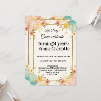 Invitation Ballon Fleur Anniversaire