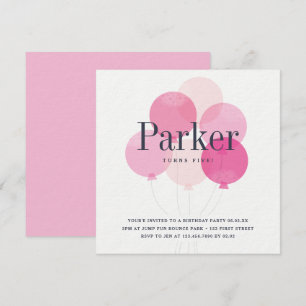 Invitation Ballon moderne Bunch rose fête d'anniversaire