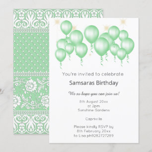 INVITATION BALLON MODERNE ÉLÉGANT SAGE GREEN LACE ANNIVERSAIR