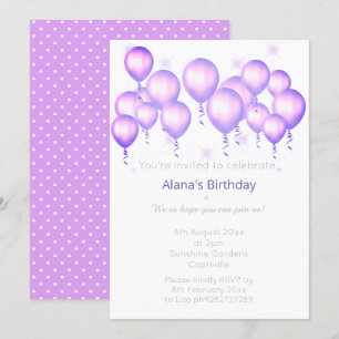 INVITATION BALLON MODERNE ELGANT PURPLE SPOT ANNIVERSAIRE