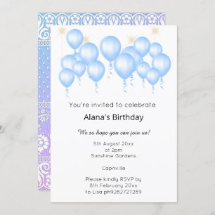INVITATION BALLON MODERNE ET ÉLÉGANT ANNIVERSAIRE BLEU