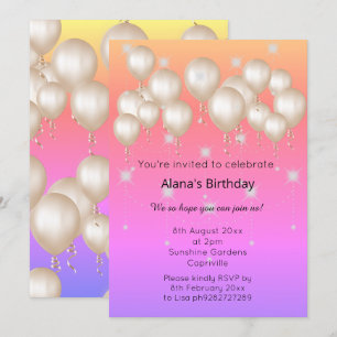 INVITATION BALLON MODERNE ET ÉLÉGANT ANNIVERSAIRE PASTEL CLAI