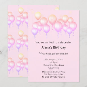 INVITATION BALLON MODERNE ET ÉLÉGANT JOLIE ANNIVERSAIRE PASTE