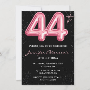 Invitation Ballon Noir Rose Glam Pailleté 44e anniversaire