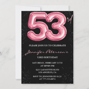 Invitation Ballon Noir Rose Glam Pailleté 53e anniversaire