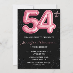 Invitation Ballon Noir Rose Glam Pailleté 54e anniversaire