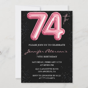 Invitation Ballon Noir Rose Glam Pailleté 74e anniversaire