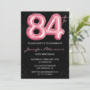 Invitation Ballon Noir Rose Glam Pailleté 84e anniversaire