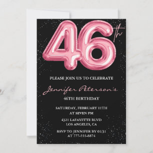 Invitation Ballon Noir Rose Glam Paillettes 46e anniversaire