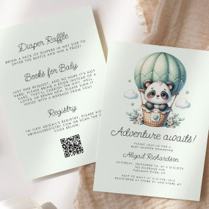 Invitation Ballon Panda Mignon Vert Menthe Code QR Baby Showe