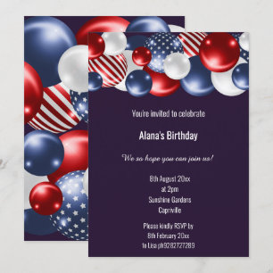INVITATION BALLON PATRIOTIQUE BLEU ROUGE BLANC ANNIVERSAIRE 2