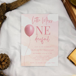 Invitation Ballon Rose Little Miss Onederful 1er Anniversaire