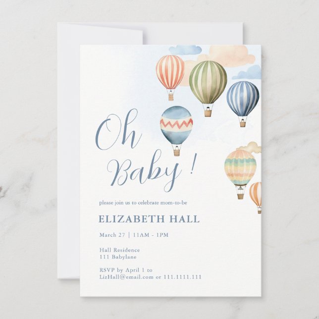 Invitation Ballons à air chaud Baby Boy Baby shower Invitatio (Devant)