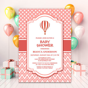 Invitation Ballons à air chaud baby shower rose