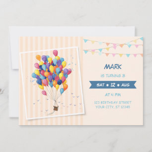 Invitation Ballons à air chaud coloré fête d'anniversaire