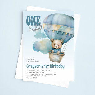 Invitation Ballons à air chaud Onederder Bleu 1er anniversair