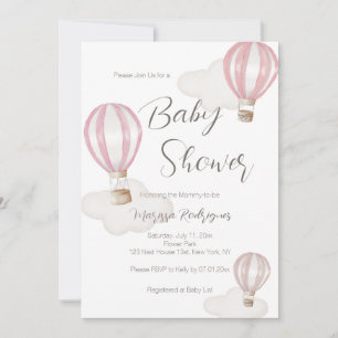 Invitation Ballons à air chaud rose Baby shower fille